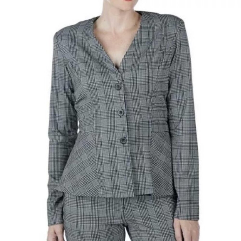 NEW Guillaume Black & White Plaid Peplum Blazer Size Large (bin 1Z)